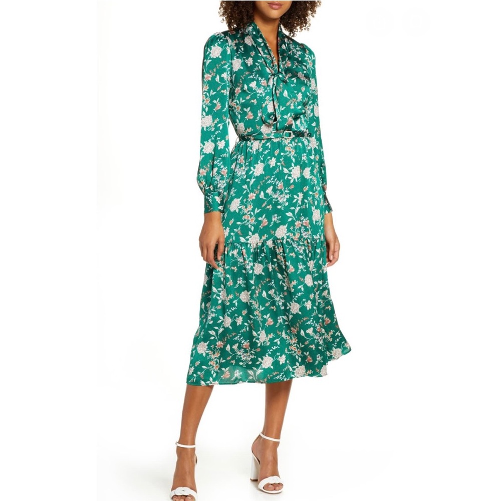 Chelsea28 Floral Long Sleeve Satin Shirt Dress S